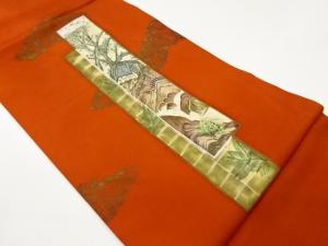 塩瀬金彩手描き短冊に民家・川模様名古屋帯